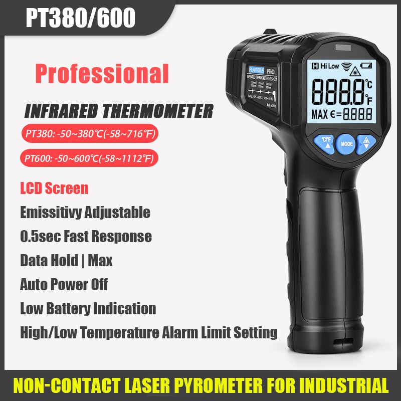 Non-contact laser thermometer infrared thermometer gun digital thermometer 600 ℃ LCD thermometer ℃/℉ light alarm