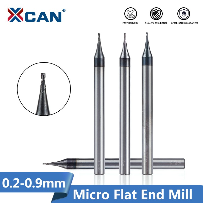 XCAN 1pc 0.2-0.9mm TiAIN Micro Flat End Mill 4mm Shank 4 Flute Milling Cutter HRC 55 Mirco Carbide CNC Engraving Bits Router Bit