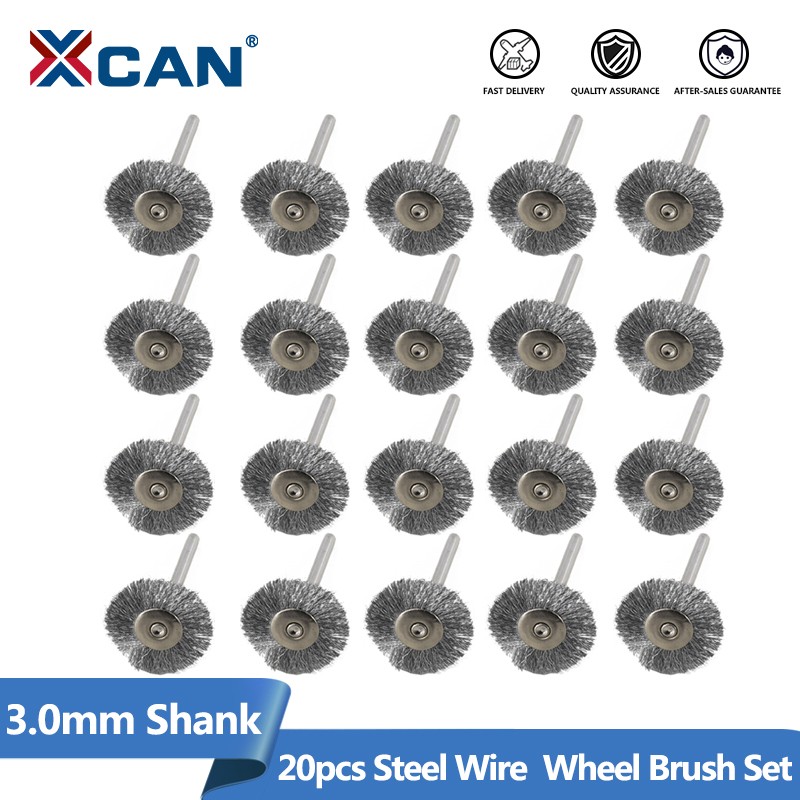 XCAN Stainless Steel Wire Wheel Brush Set 20pcs 3.0mm Shank Polishing Brush for Dremel Rotary Tools