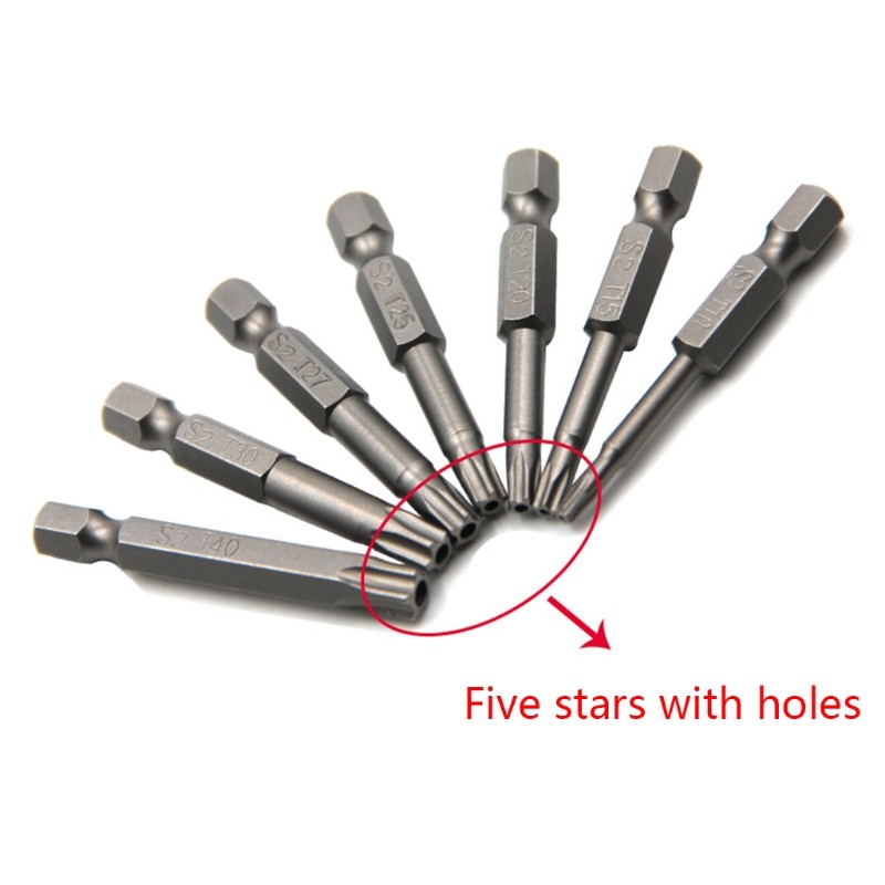 7 Pack Torx Head Screwdriver Bit Set 1/4 Inch Shank T10-T40 S2 Steel Security Tamper Proof Star 5 Point Screwdriver G8TB