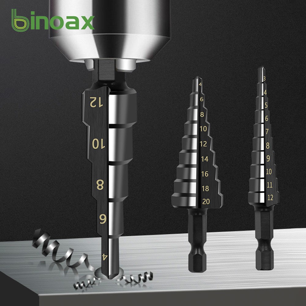 Binoax Titanium Nitride Step Drill Bit Set 3 Pieces High Speed ​​Steel Total 24 Sizes With Bag