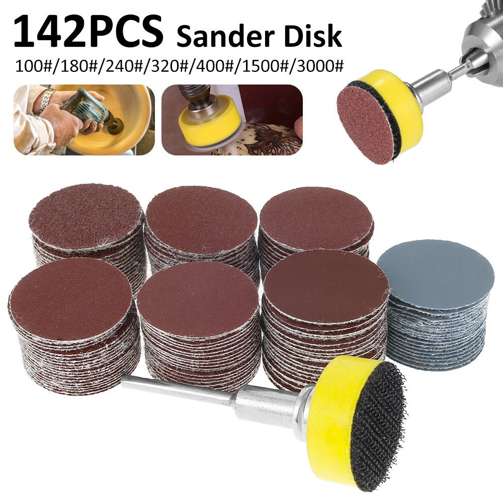 140pcs wet dry sandpaper assortment 100-3000 grit sanding disc 1" 25mm sand paper with hook and loop sanding pad and shank