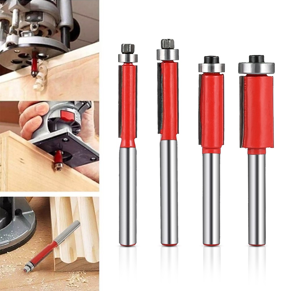 4pcs 6mm Shank 1/2" Flush Trimming Router Bit with Bearing for Wood Tungsten Carbide Milling Wood Cutting Machine Woodworking Tools