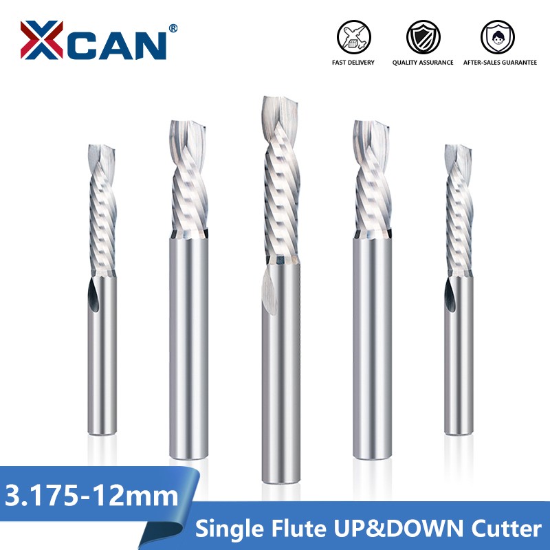 XCAN Up and Down Cutting Single Flutes Spiral Carbide Mill Tool Cutters for Pressing Wood End Mill Cutter Milling Cutter