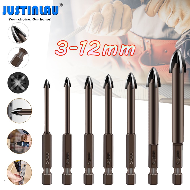 Tungsten Carbide Glass Drill Bit Set Alloy Carbide Point With 4pcs Glass Tile Edges Cross Spear Head Drill Bits