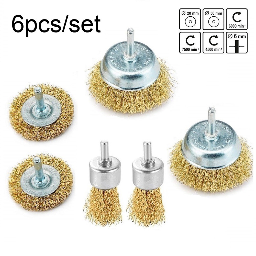 6pcs braided wire wheel cup brush set universal tool kit for electric drill rust removal stripping and abrasive