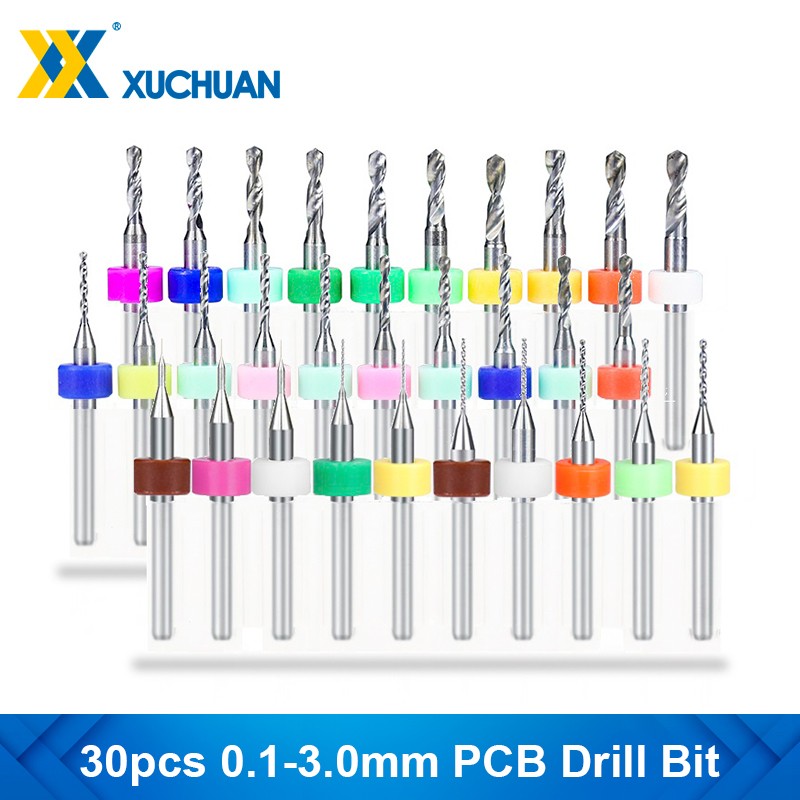 PCB Drill Bit 30pcs 0.1-1.0 1.1-2.0 2.1-3.0mm Set Micro Drill Gun for Drill PCB Circuit Board Carbide Drill Bit