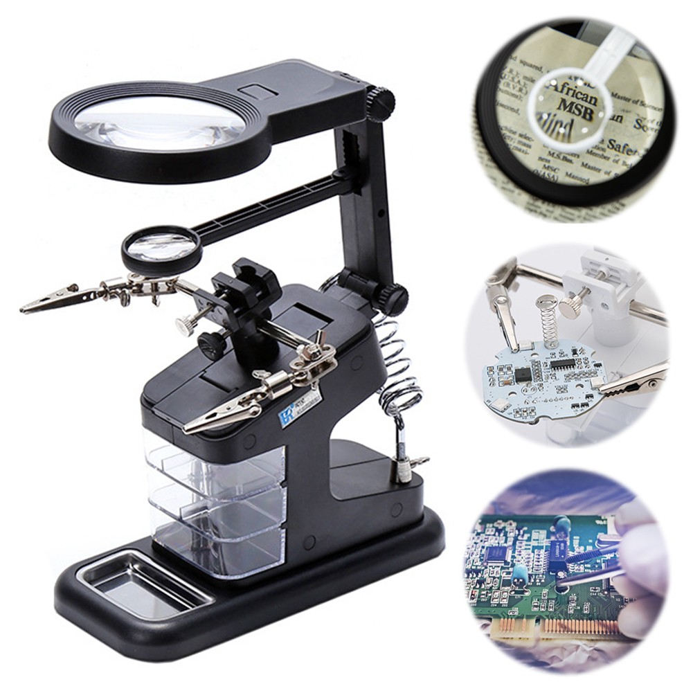 Welding Magnifying Glass with LED Light 3X 4.5X 25X Auxiliary Lens Clip Loupe Desktop Magnifier Third Hand Welding Repair Tool