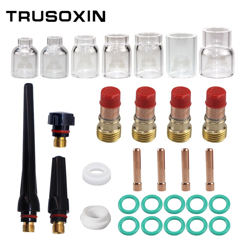 30pcs TIG Welding Torch Accessories Gas Short Lens 4#~12# Pyrex Glass Cup Set For WP-17/18/26 Torch Welding Welding Supplies