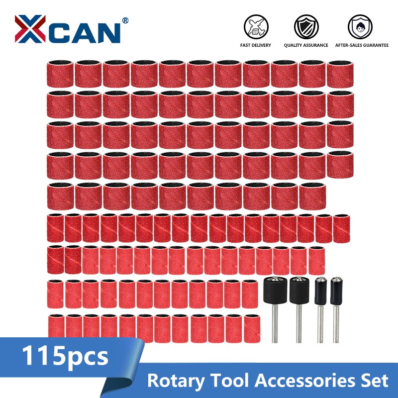 XCAN Abrasive Disc 115 Pieces Grit 60 120 320 1/4 1/2 Inch Sanding Drum Kit With Sanding Mandrel Zirconium Sanding Fit Dremel Rotary Tool