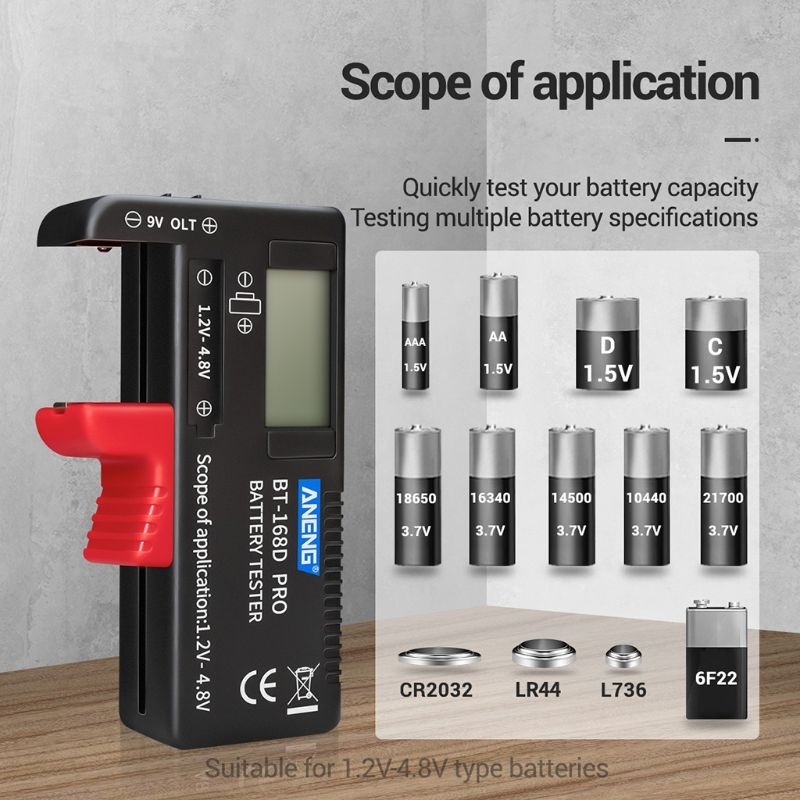 BT-168 Pro 1.2-4.8V AA/AAA/C/D Mini Battery Tester Quickly Test for 18650 16340 14500 10440 Lithium Battery