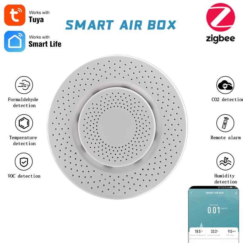 Tuya ZigBee Smart Air Box Air Quality Monitor CO2 VOC Gas Detector Sensor Automation Alarm Household Temperature Humidity Sensor