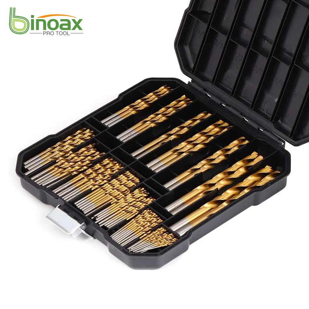 Binoax 99 Pieces Titanium Drill Bit Set For Hard Wood Plastic , Metal Brass Aluminum Alloy With Storage Case