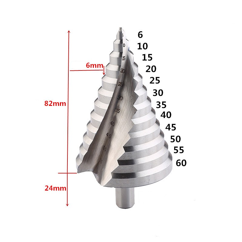 1pc Step Drill Bit 6-60mm 4-32mm Spiral Groove Wood Metal Hole Cutter HSS Round Shank Step Cone Drill Bit