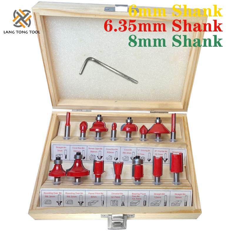 6mm/6.35mm/8mm15Pc Router Bit Set Trimming Bit Straight Milling Cutter Bit Wood Tungsten Carbide Cutting Woodworking LT027