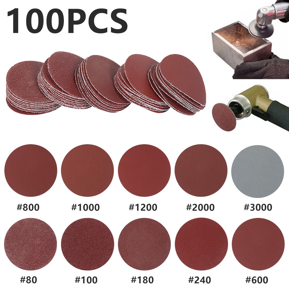 100pcs 50mm 2In Round Sanding Discs Sand Sheets 80-3000 Grit Hook and Loop Sanding Disc Polishing Flocking Sandpaper for Wood