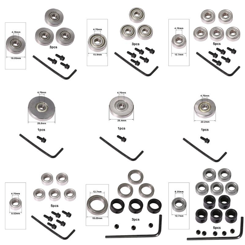 Durable steel bearing accessory kit, suitable for milling cutter heads and stem, 9 styles