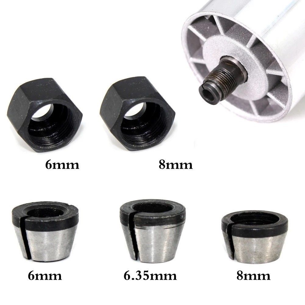 5pcs Collets Set 6.35mm 8mm 6mm Collet Chuck Drill Trimming Machine Electric Router Milling Cutter Accessories