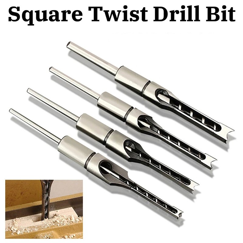 Justing HSS Square Hole Drill Woodworking Drill Tools Auger Mortise Chisel Drill Kit DIY Furniture Square Woodworking Drill