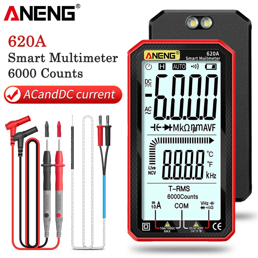 Anning 620A Digital Smart Multimeter Transistor Tester 6000 Counts True RMS Auto Electrical Capacitance Meter Resistance Temperature