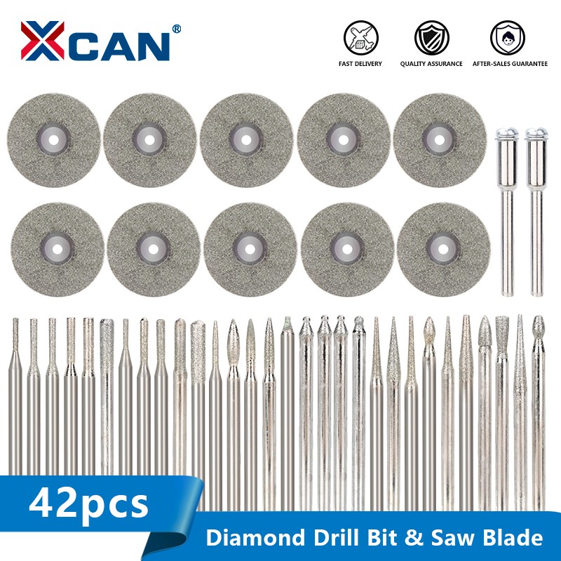 XCAN Diamond Saw Blade Diamond Grinding Burr Needle Point Engraving Carving Polishing Glass Jade Stone Drill Bit Rotary Tool Set