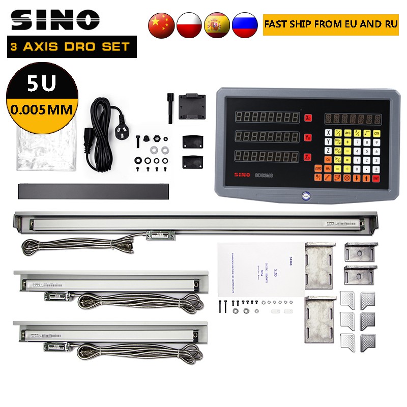 SINO 3 محور SDS3MS Dro مجموعة عدة القراءة الرقمية YHSINO مع 3 قطعة مقياس خطي 5U طول 120 مللي متر إلى 1020 مللي متر ل مطحنة مخرطة ماكينة بتحكم رقمي بالكمبيوتر