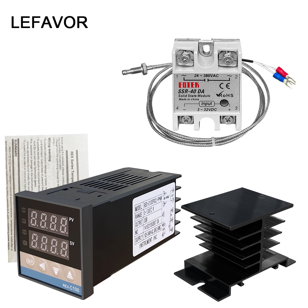 REX-C100 Digital PID Temperature Controller Thermostat SSR Output + Max.40A SSR Relay + K Thermocouple Probe High Quality