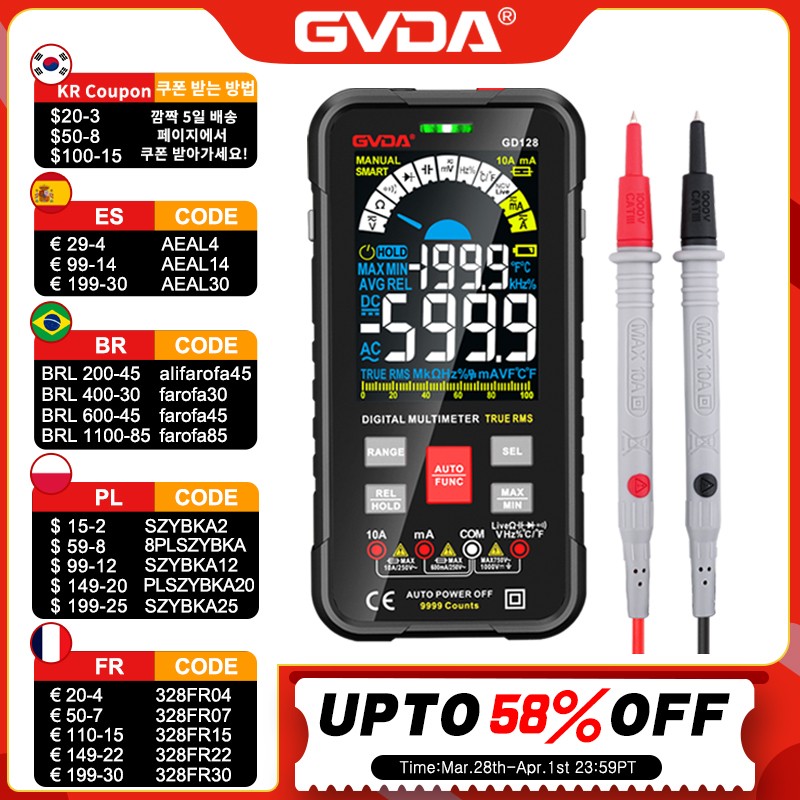 New 9999 Digital Multimeter Intelligent Auto Range Meter 1000V 10A Capacitance Ohm Hz Meter RMS AC DC DMM Multi Tester