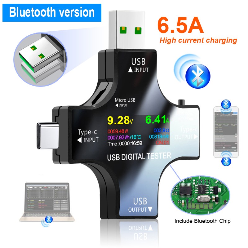 Digital Voltmeter Detector Digital Voltmeter Type C PD Bluetooth Voltmeter Ammeter Indicator Power Bank Charger Indicator