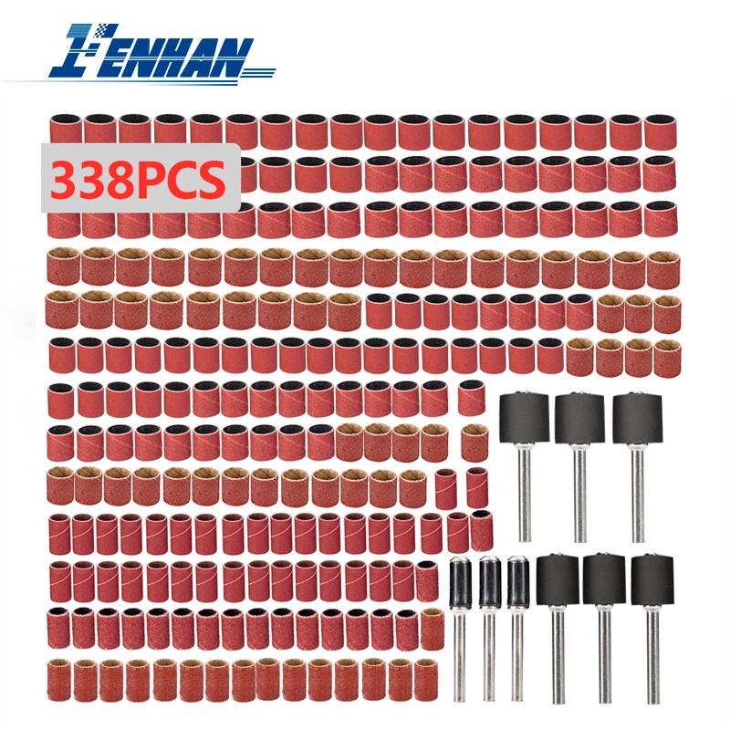 Drum sanding kit 338pcs 80 120 320 grit difference sandpaper set with 2.35/3.175mm Shank mandrels for dremel rotary sandpaper tools