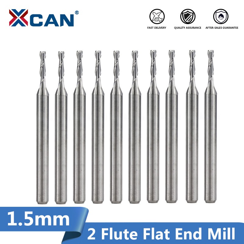 XCAN 10pcs Diameter 1.5mm 2 Flute Flat End Mill CNC Router Bits for Wood/Plastic Engraving Carbide Milling Cutter