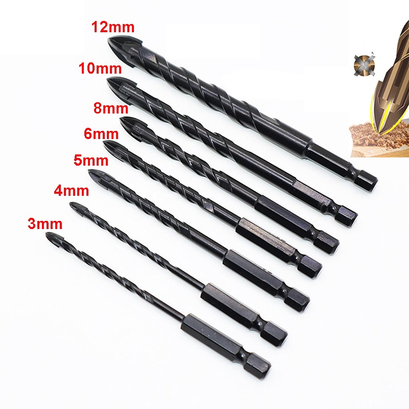 Justing Lau New Process Cross Hex Tile Bits Cup Ceramic Concrete Hole Opener Alloy Triangle Drill Size 3/4/5/6/8/10/12mm