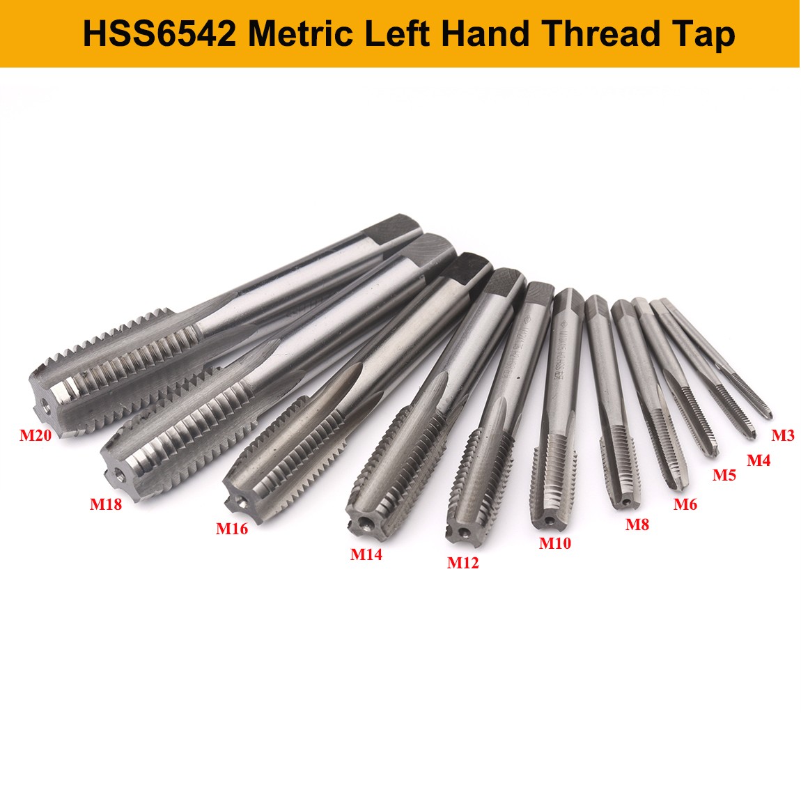 HSS6542 Left Hand Screw Tap M3 M4 M5 M6 M8 M10 M12 M14 M16 M18 M20 Metric Tap Hand Straight Flute Screw Thread Tap Drill Bit