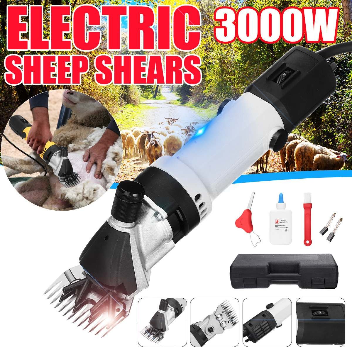 3000W 220V/110V Electric Sheep Goat Shearing Machine Trimmer Tool Wool Scissors Cutting Clipper Shaver With Box