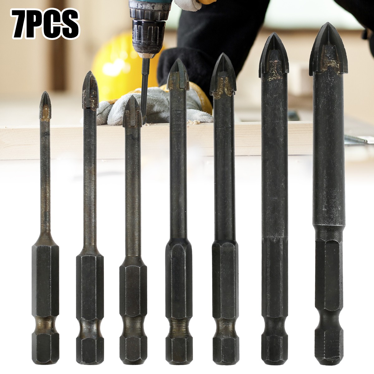 7pcs Triangle Drill Bit Set for Ceramic Cup Concrete Carbide Hole Opener Brick Alloy Steel Triangle Bit Tool 3/4/5/6/8/10/12mm