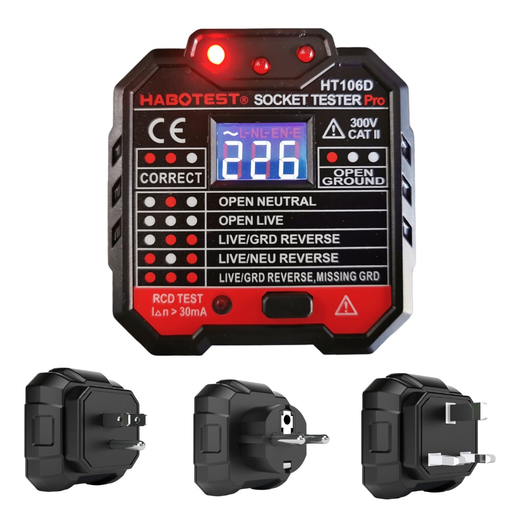 HT106 Digital Display Socket Voltage Tester Ground Line Detector Zero Polarity Socket Phase Check Advanced Plug Finder