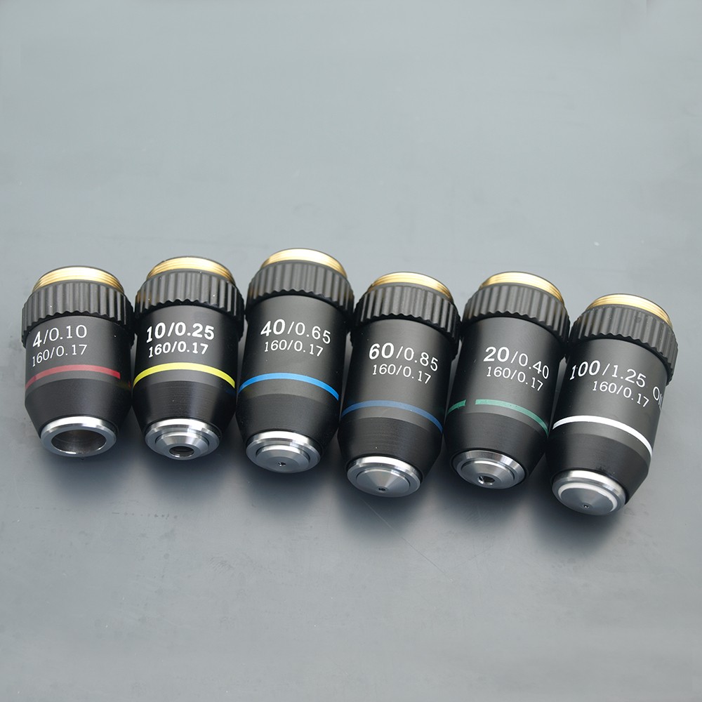 195 Black Achromatic Objective 4X 10X 20X 40X 60X 100X High Quality Microscope Objective Lens RMS 20.2mm Objective