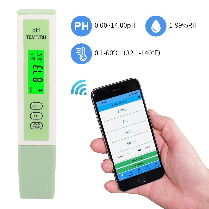 3 in 1 PH/Temperature/Hygrometer Compatible with Bluetooth APP Online ATC Water Quality Tester for Aquarium Swimming Pool