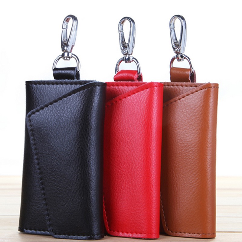 New Key Card Holder Wallet Genuine Leather Unisex Solid Key Wallet Organizer Bag Car Housekeeper Purse Card Holder