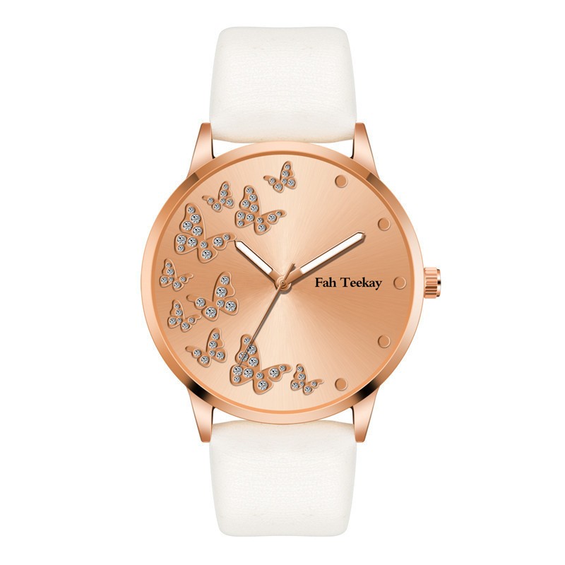 Fashion hot sale butterfly pattern gold faced women's quartz watch leather strap casual women's watch