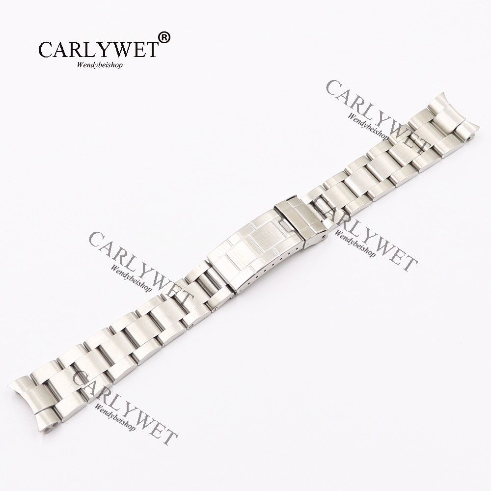 CARLYWET 20mm Solid Silver Curve End Screw Links Steel Watch Band Strap Old Fashioned Bracelet Strap for Vintage Submariners