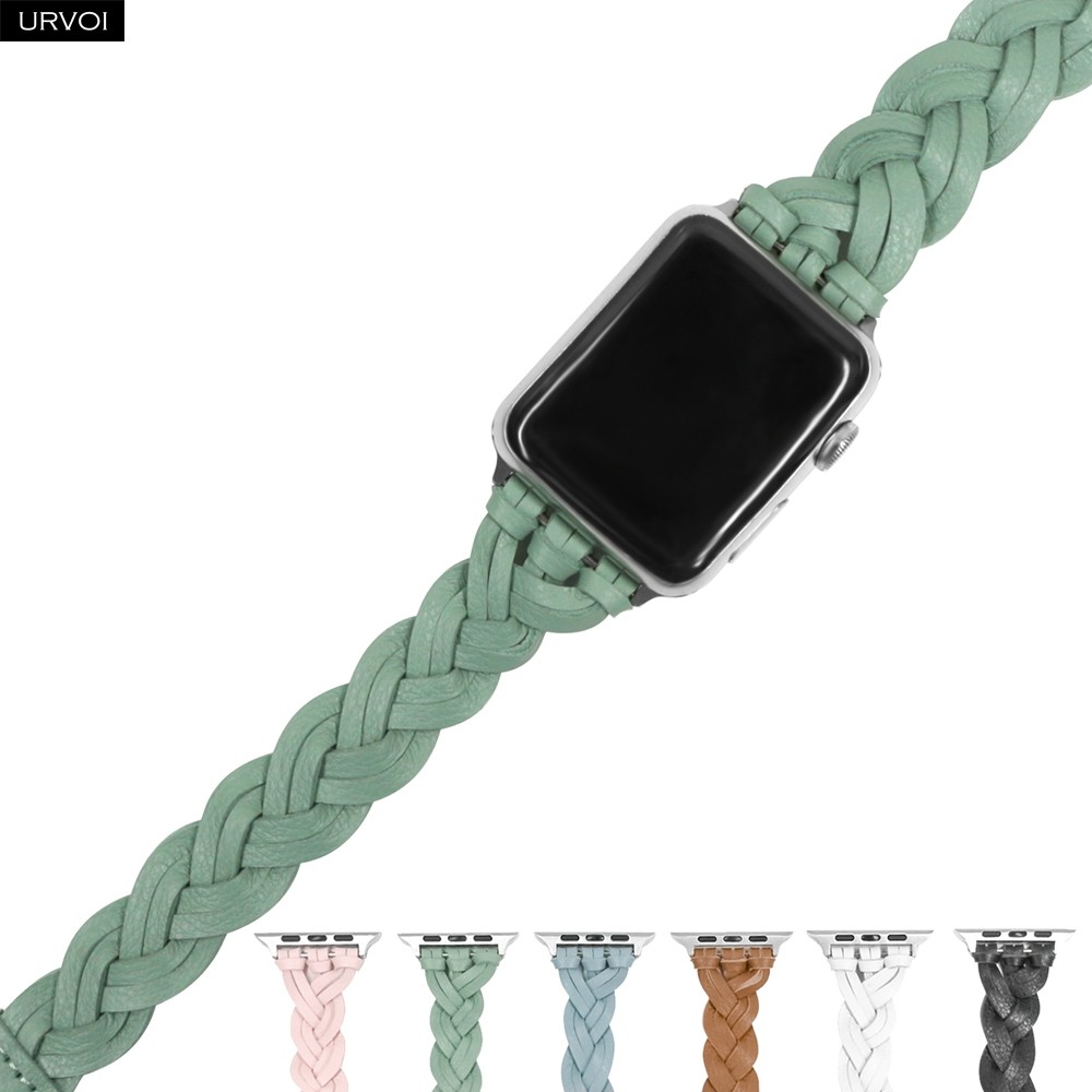 URVOI Braided Genuine Leather Strap for Apple Watch series es7 6 SE 5 4 3 2 1 Woven Strap for iWatch 41 45mm Classic Design Buckle