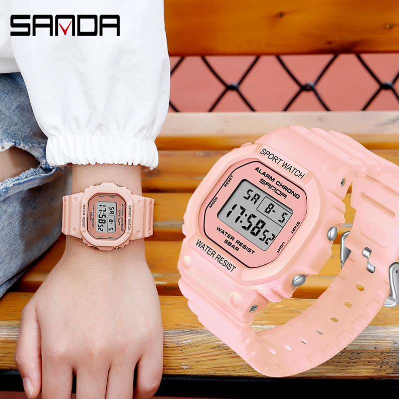 SANDA Fashion Simple Sports Watch Women Casual Military Watches Alarm Clock Shock Resistant Waterproof Digital Watches Female 293