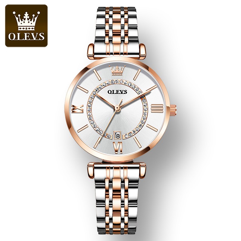 OLEVS Fashion Stainless Steel Solid Wristwatch For Women roma pon ila High Quality Waterproof Quartz Women Calendar Wristwatches