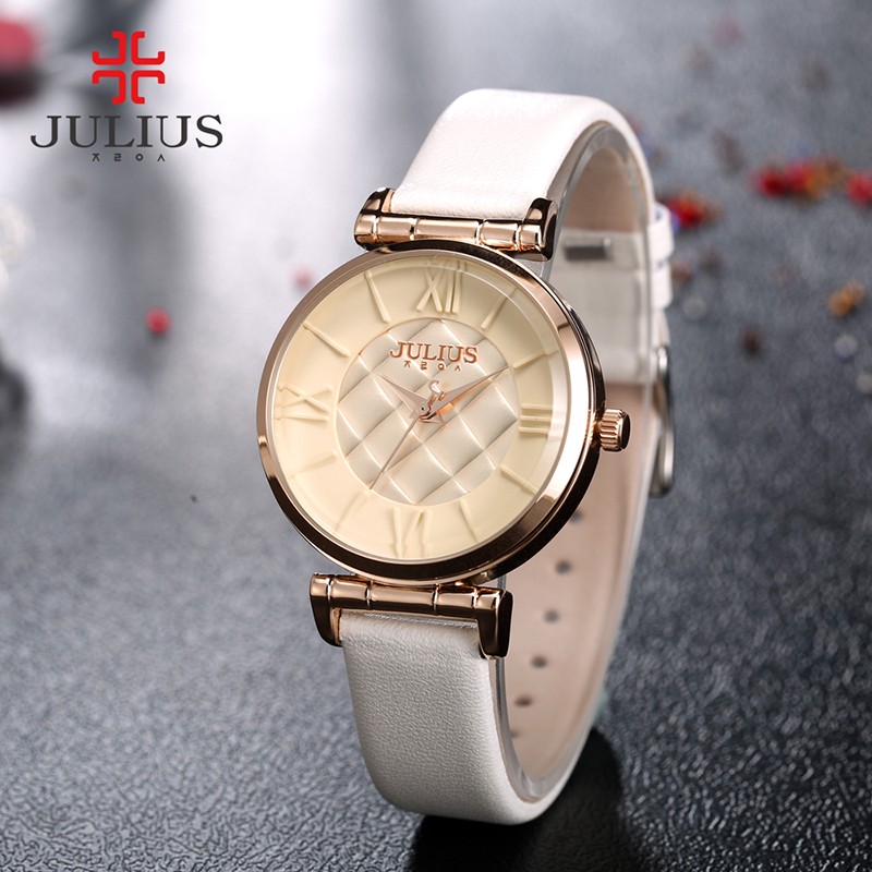 Julius Fashion Women's Japanese Quartz Watch With Check Board Leather Band Girls Birthday Gift Without Box