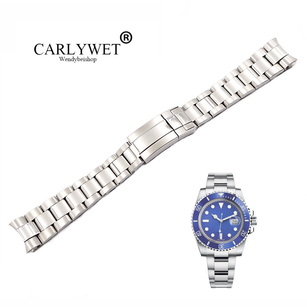 CARLYWET 20 21mm Silver Middle Polished 316L Solid Stainless Steel Watch Band Strap Belt Bracelets for GMT Submarines