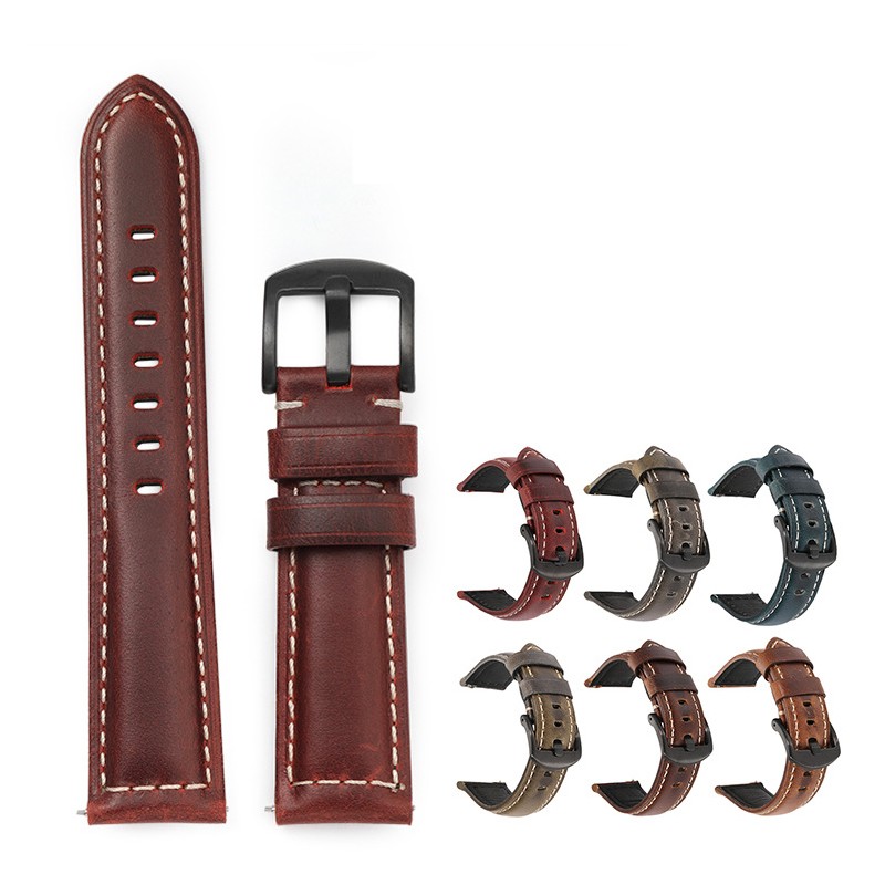 18/20/22/24/26mm Watch Strap Genuine Leather Watch Band Watch Accessories Men Cowhide Handmade Watchband Stainless Steel Buckle