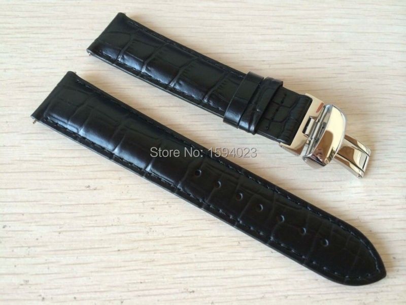 19mm (Buckle18mm) PRC200 T17 T41 T461 High Quality Silver Butterfly Buckle + Black Genuine Leather Watch Bands Strap