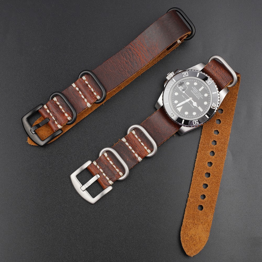 NATO Genuine Leather Strap Watchband 20mm 22mm 24mm Vintage Zulu Strap for Men Women Wristbands Replacement Watch