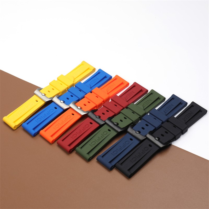 High Quality Black Blue Red Orange Army Green Watchband Silicone Rubber Strap for Panerai Pin Buckle 22mm 24mm 26mm